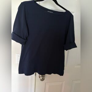 Style & Co knit top Size M short cuffed sleeve navy blue pullover 100% cotton